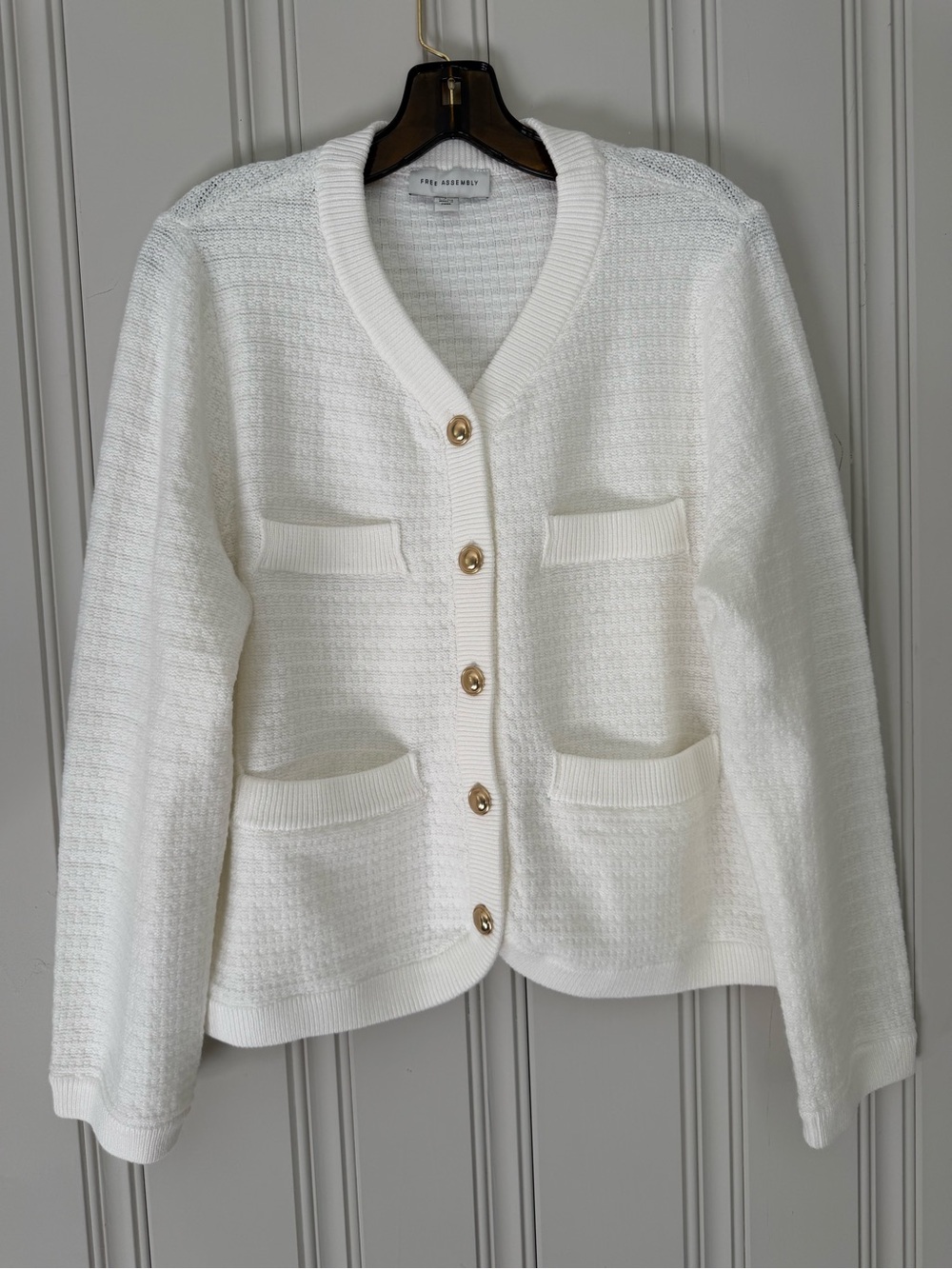 White Textured V-Neck Button Front Cardigan - Picture 1 of 5